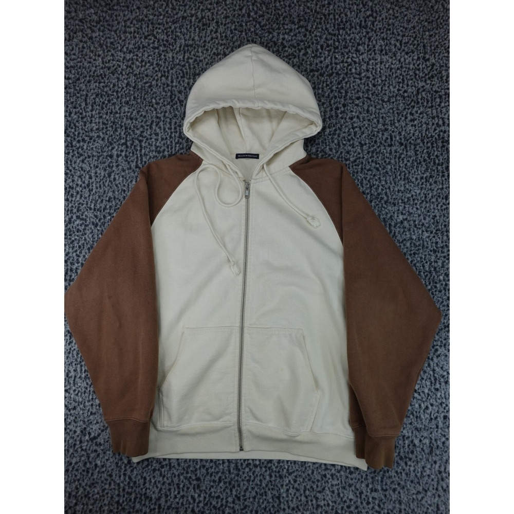 Brandy Melville Zip Hoodie Womens XL Cream Brown Colorblock Raglan MDA110ZF-Z194